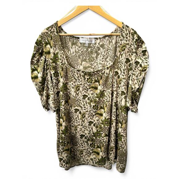 Socialite Tops - Socialite Curve Boho Floral Green Relaxed Top Size 4X Cottagecore
